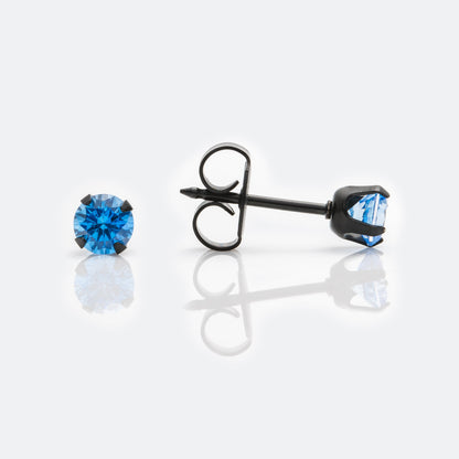 System 75™ Prong Set Black Stainless Steel Piercing Studs -  4mm - Blue Cubic Zirconia