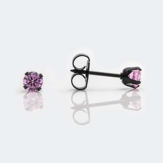 System 75™ Prong Set Black Stainless Steel Piercing Studs -  4mm - Pink Cubic Zirconia