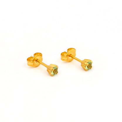 Tiny Tips Prong Set Crystal Studs - Peridot - 3mm - Gold Plated