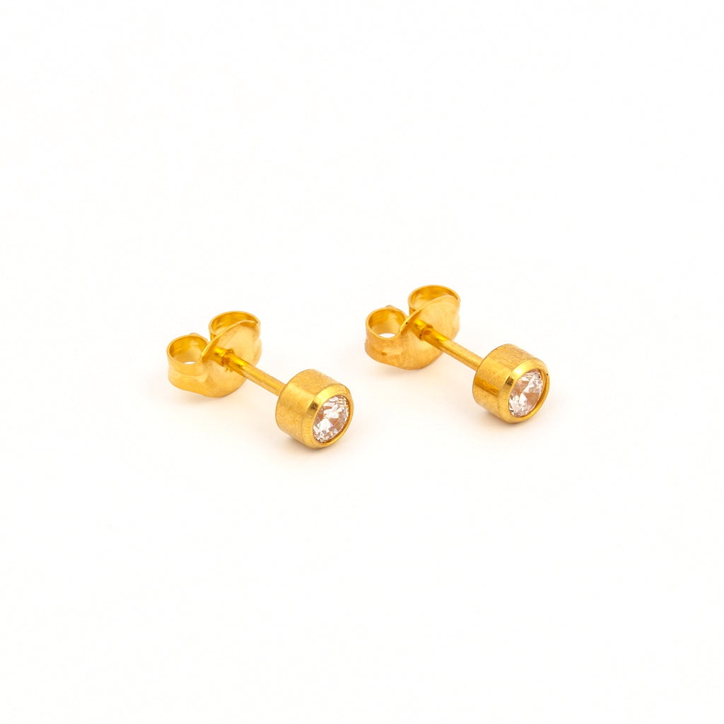 Tiny Tips Bezel Set Cubic Zirconia Studs - 3mm - Gold Plated