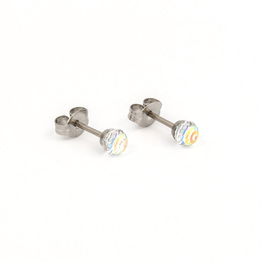 Tiny Tips AB Crystal Ball Studs - Stainless Steel