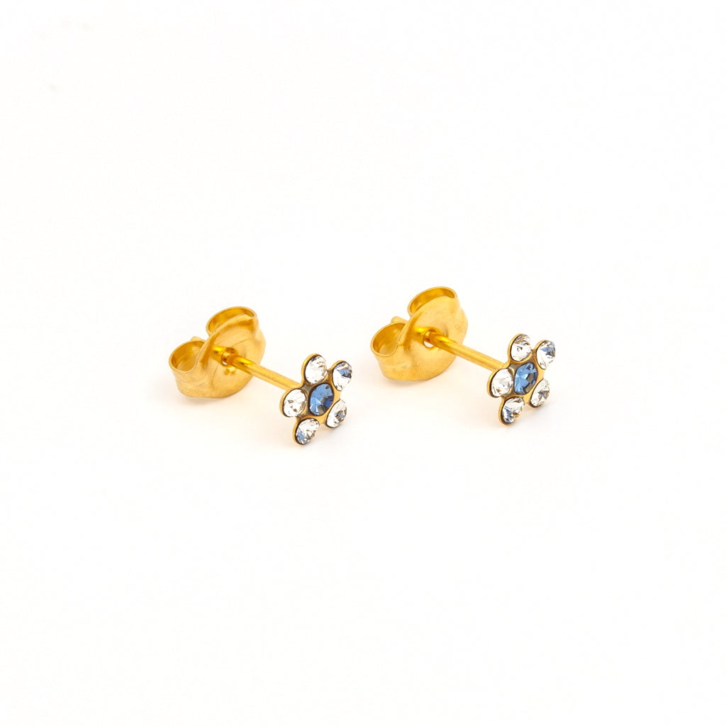 Tiny Tips Daisy Crystal Studs - April Crystal/September Sapphire - Gold Plated