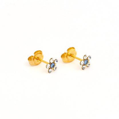 Tiny Tips Daisy Crystal Studs - April Crystal/September Sapphire - Gold Plated