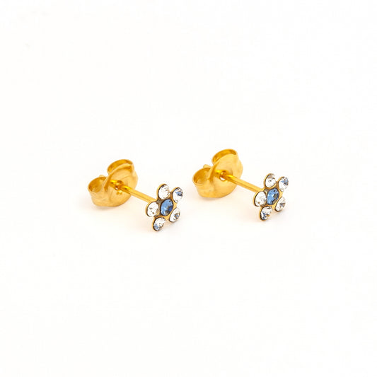 Tiny Tips Daisy Crystal Studs - April Crystal/September Sapphire - Gold Plated