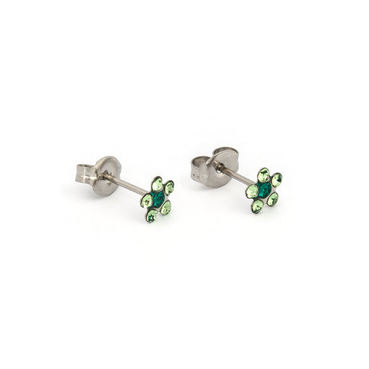 Tiny Tips Daisy Crystal Studs - August Peridot/May Emerald - Stainless Steel