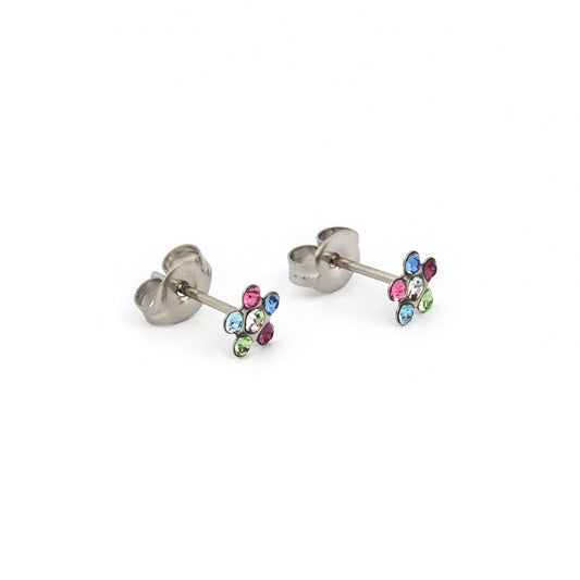 Tiny Tips Daisy Crystal Studs - Light Rose Fuchsia - Stainless Steel