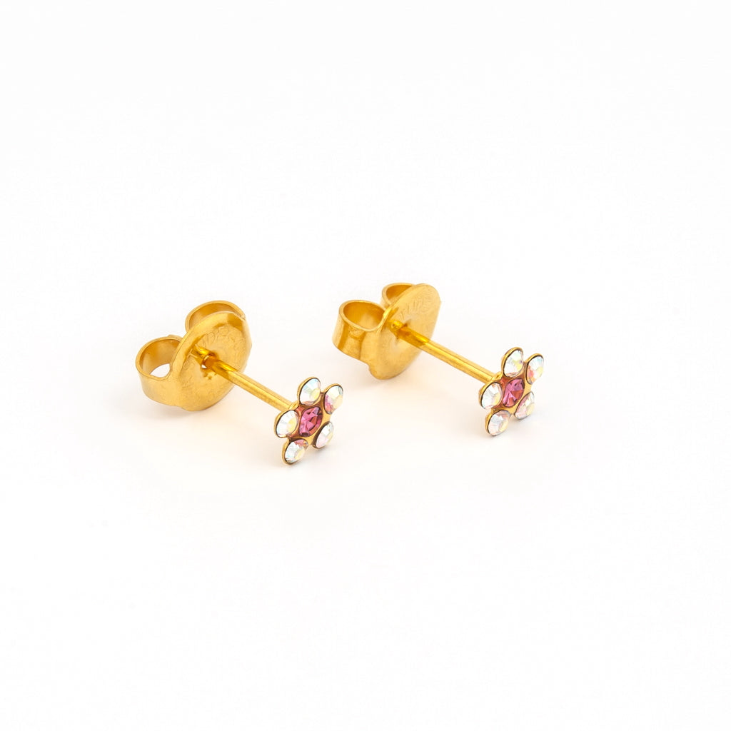 Tiny Tips Daisy Crystal Studs - AB Crystal/October Rose - Gold Plated