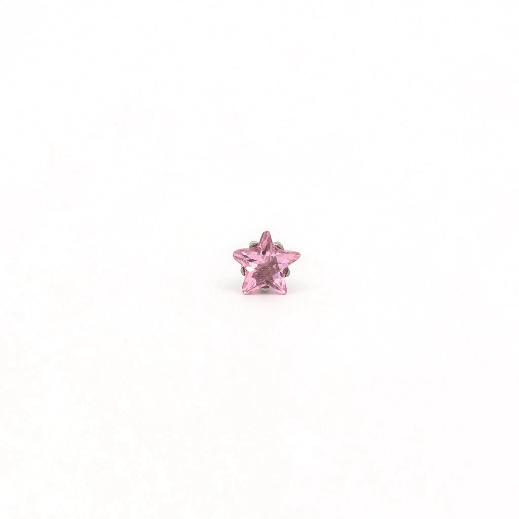 Tiny Tips Prong Set Star Cut Cubic Zirconia Studs - Pink - 5mm - Stainless Steel