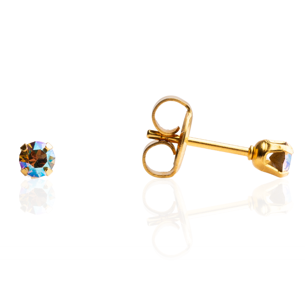 Sensitive Sterilized Shimmers Crystal Studs - Topaz Shimmer - 3mm Gold Plated