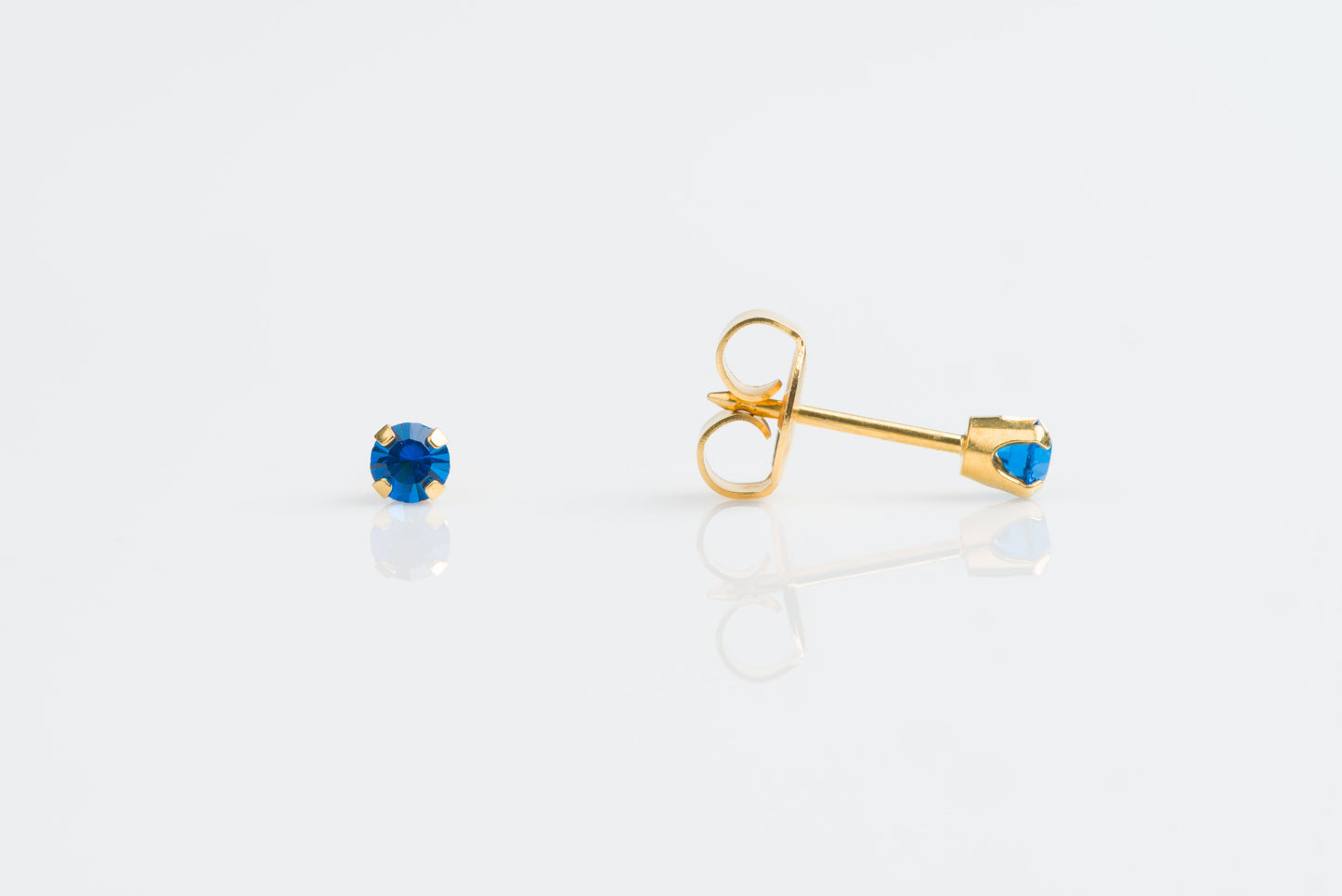 System 75™ Prong Set Birthstone Piercing Studs - 3mm - September Sapphire Crystal - 14K Yellow Gold