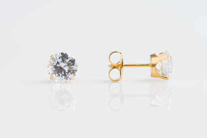 System 75™ Prong Set Cubic Zirconia Piercing Studs - 7mm - Regular Post - 14K Yellow Gold