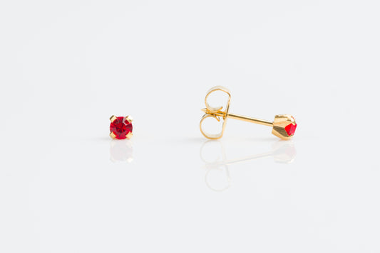 System 75™ Prong Set Birthstone Piercing Studs - 3mm - July Ruby Crystal - Gold Plated