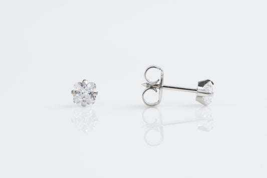 System 75™ Prong Set Princess Cut Piercing Studs - 6x6 - Cubic Zirconia - Stainless Steel