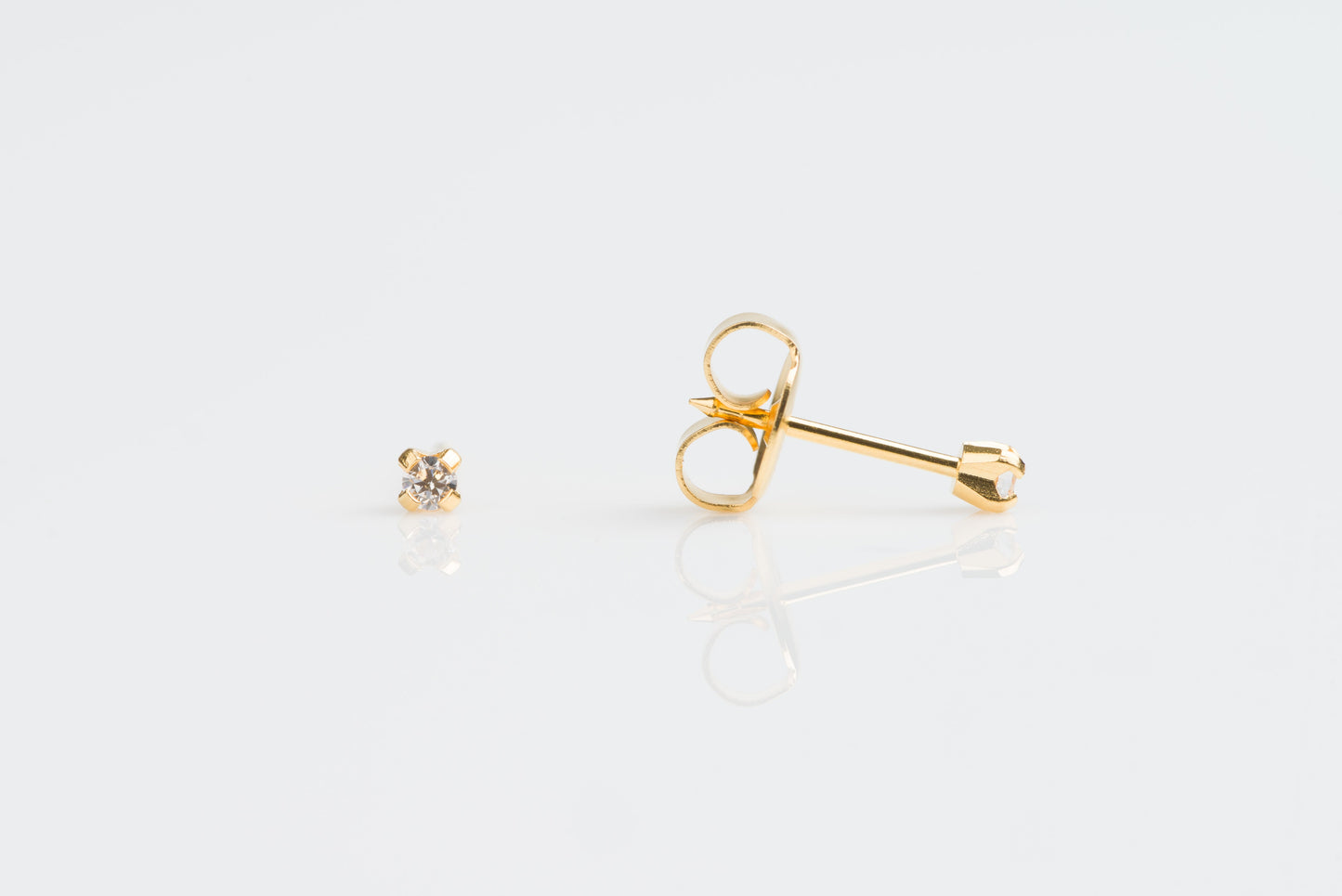 System 75™ Prong Set Cubic Zirconia Piercing Studs - 2mm - Regular Post - Gold Plated