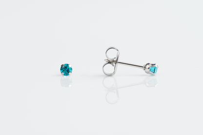 System 75™ Prong Set Birthstone Piercing Studs - 3mm - Blue Cubic Zirconia - Stainless Steel