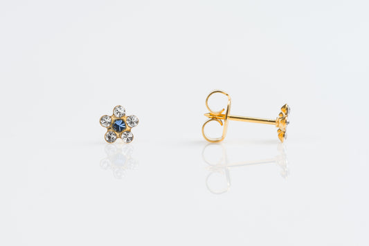 System 75  Daisy Birthstone Piercing Studs - Crystal/September Sapphire - Regular Post - Gold Plated
