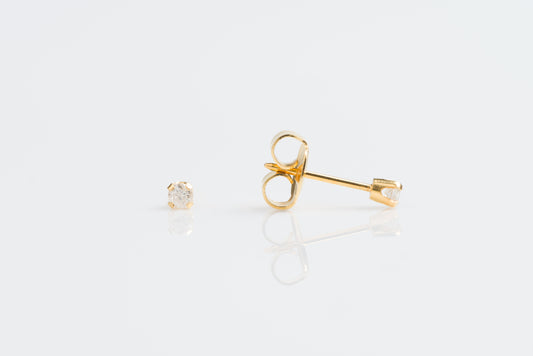 System 75™ Prong Set Cubic Zirconia Piercing Studs - 3mm - Long Post - 14K Yellow Gold