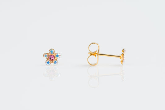 System 75  Daisy Birthstone Piercing Studs - AB Crystal/October Rose - Baby Post - Gold Plated