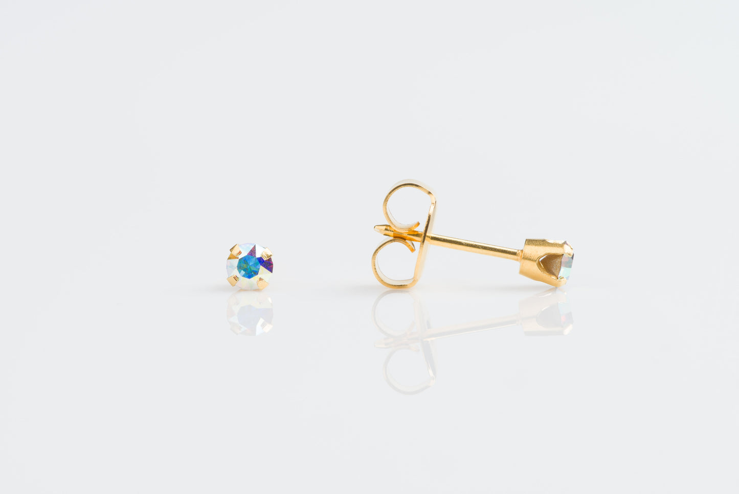 System 75™ Prong Set Birthstone Piercing Studs - 3mm - Rainbow AB Crystal - 14K Yellow Gold