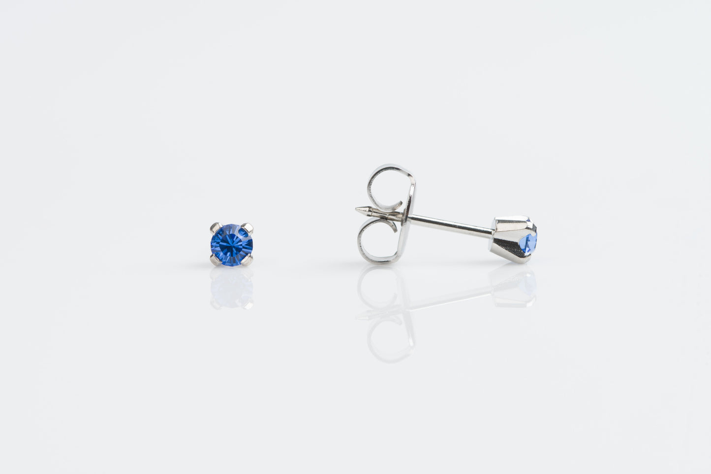 System 75™ Prong Set Birthstone Piercing Studs - 3mm - September Sapphire Crystal - Stainless Steel