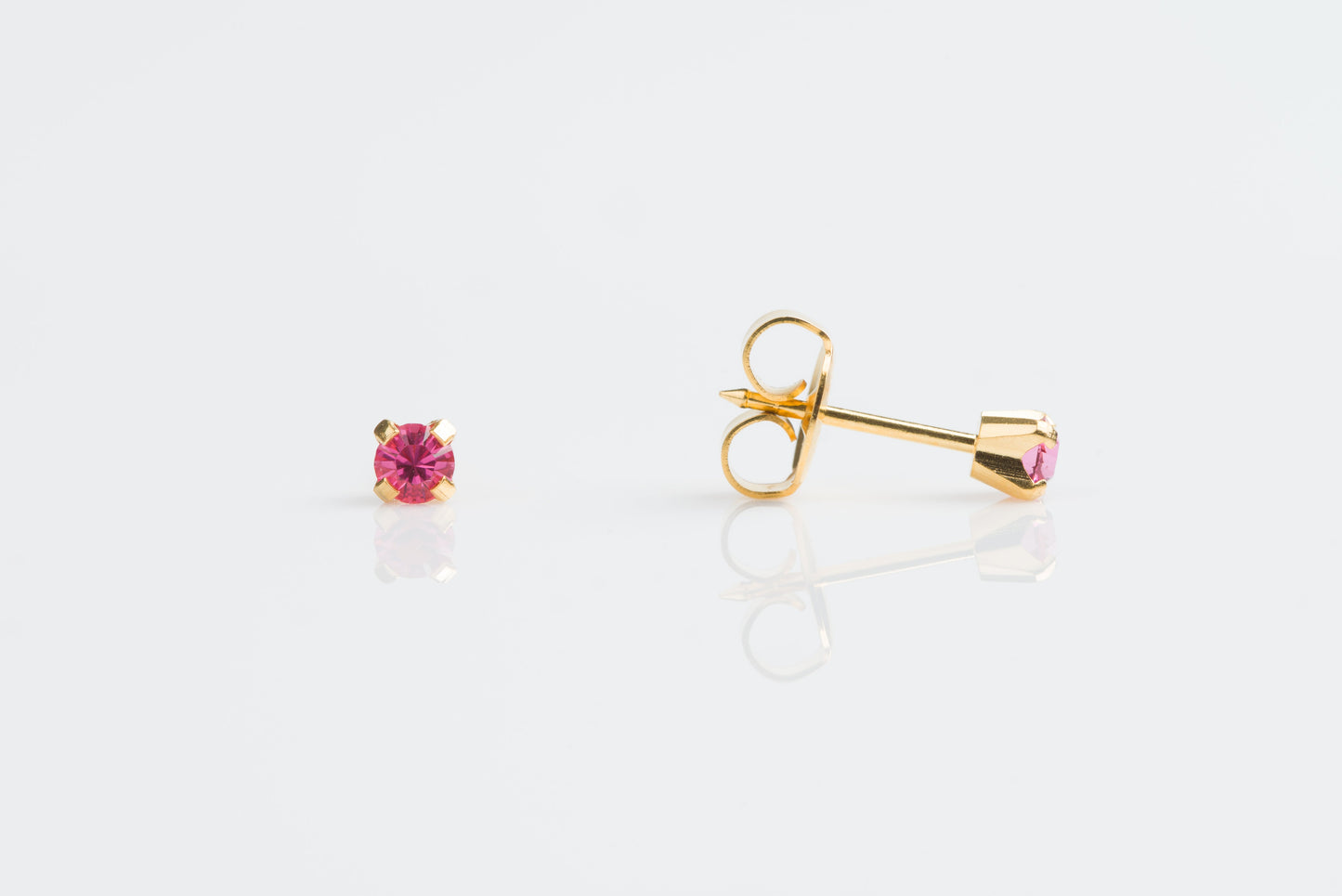 System 75™ Prong Set Birthstone Piercing Studs - 3mm - October Rose Crystal - 14K Yellow Gold