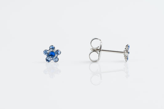 System 75  Daisy Birthstone Piercing Studs - Light September Sapphire/September Sapphire - Regular Post - Stainless Steel