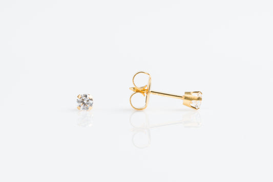 System 75™ Prong Set Cubic Zirconia Piercing Studs - 3mm - Regular Post - 14K Yellow Gold