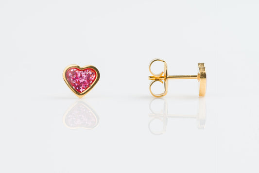 System 75™ Glitter Heart Piercing Studs - Gold Plated - Pink