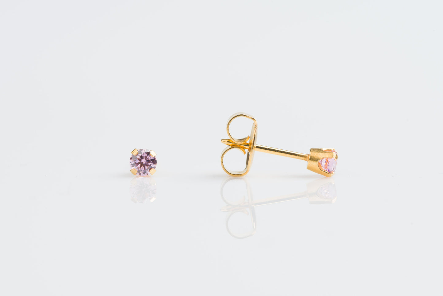 System 75™ Prong Set Pink Cubic Zirconia Piercing Studs - 18K Yellow Gold