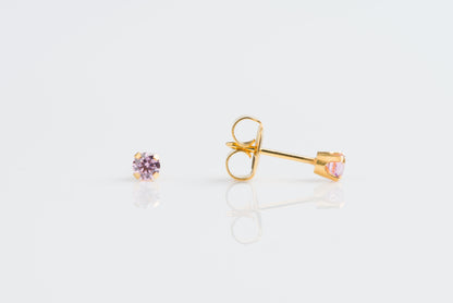 System 75™ Prong Set Pink Cubic Zirconia Piercing Studs - 18K Yellow Gold