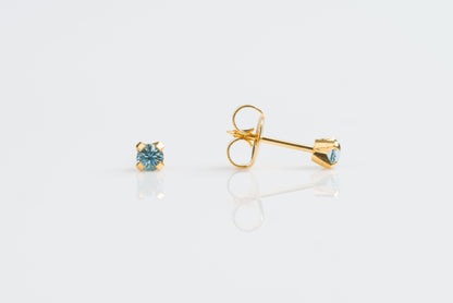 System 75™ Prong Set Birthstone Piercing Studs - 3mm - March Aquamarine Crystal - Gold Plated