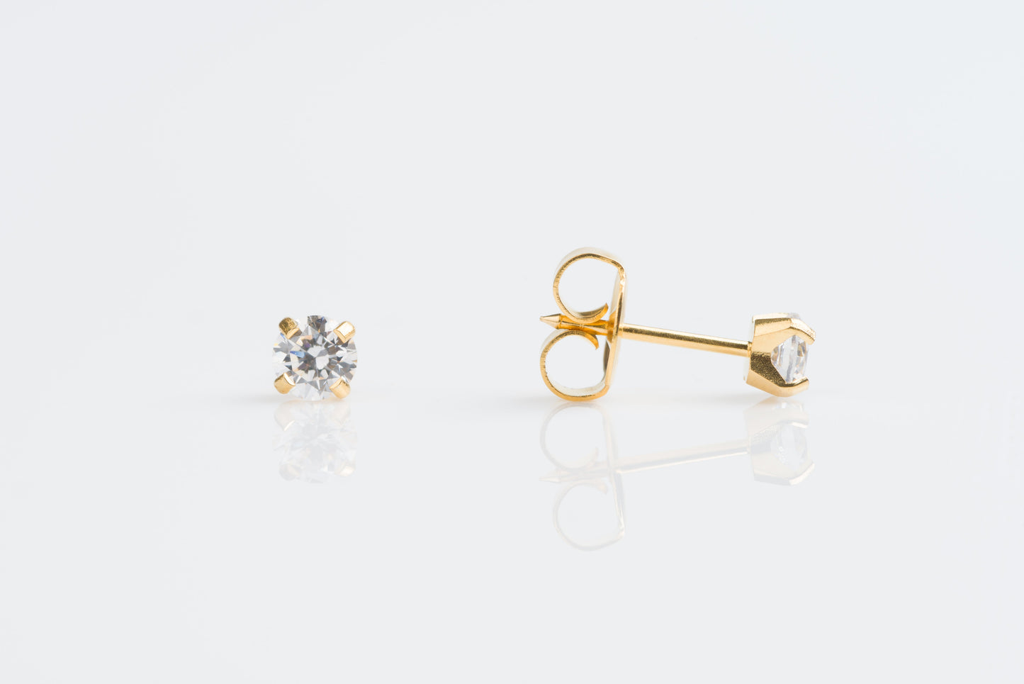 System 75™ Prong Set Cubic Zirconia Piercing Studs - 4mm - Regular Post - Gold Plated