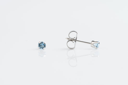 System 75™ Prong Set Birthstone Piercing Studs - 3mm - March Aquamarine Crystal - 14K White Gold